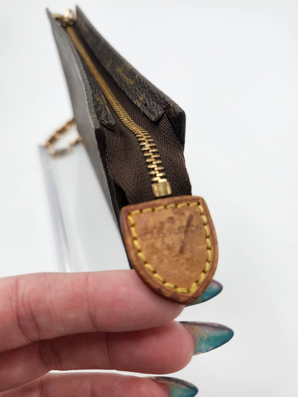Authentic Preloved Louis Vuitton Brown Monogram Poche Toilette Chain Wristlet - Picture 8 of 13